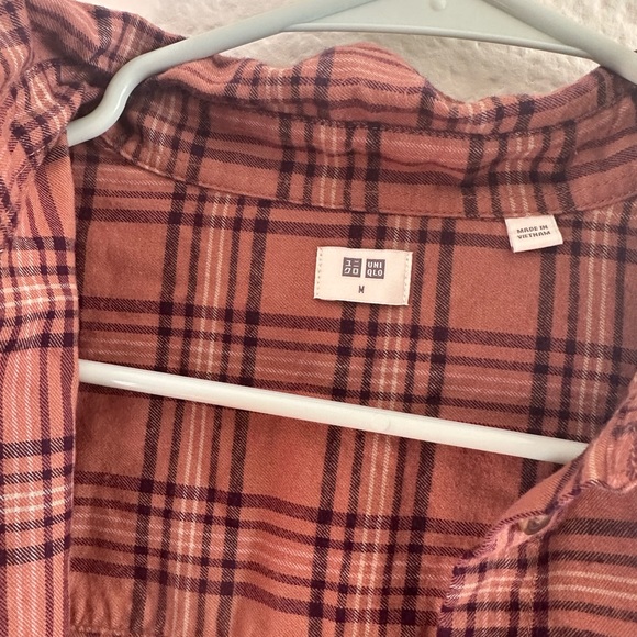 Uniqlo Tan Blush Pink Flannel Checked Button Down - Picture 2 of 4